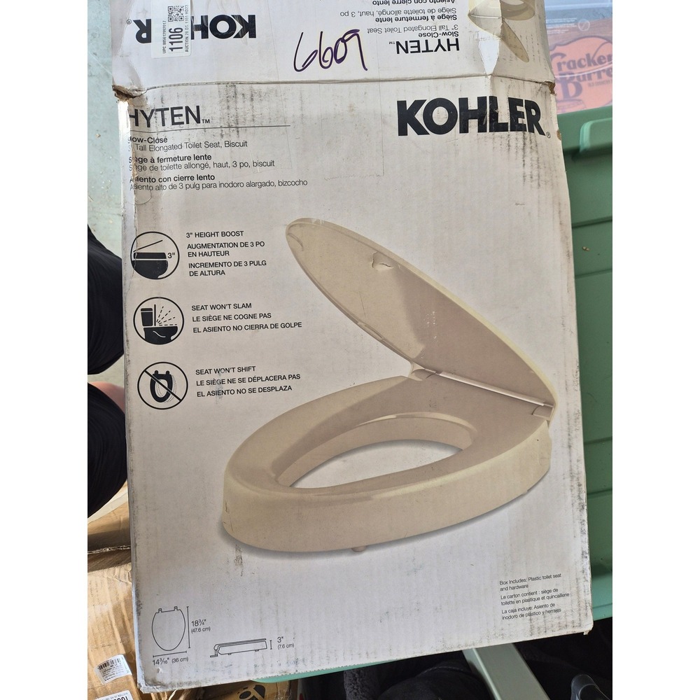Kohler Hyten Elevated Slow Close Elongated Toilet Seat Biscuit 3 inch K-25993-96